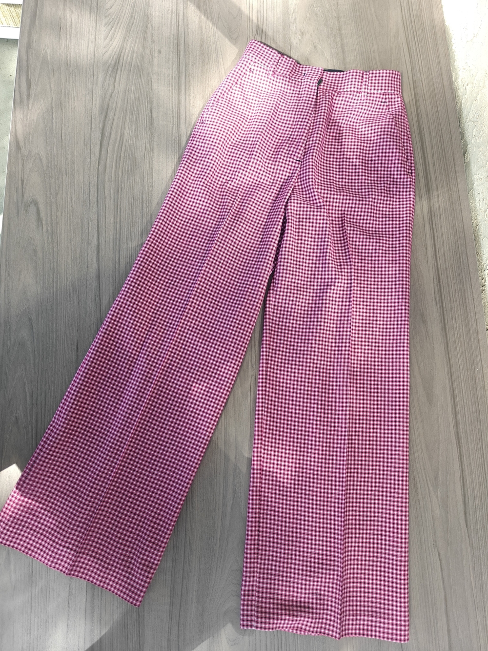 Pink Checked Wide-Leg Pants